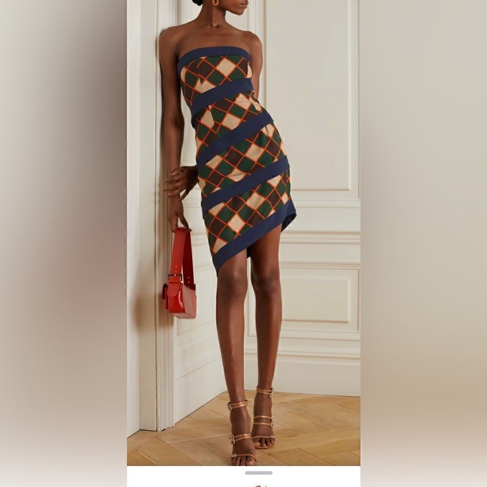 Ahluwalia Robyn strapless asymmetric printed recycled-twill mini dress NWT